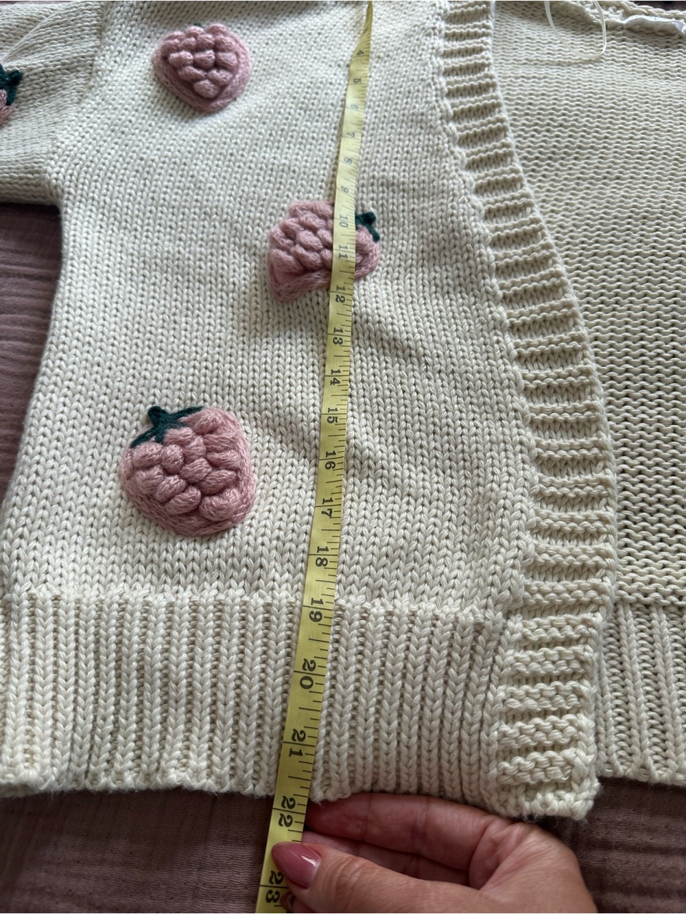 Vestique Cream Knit Cardigan with Pink Embellished Berries - Picture 7 of 7